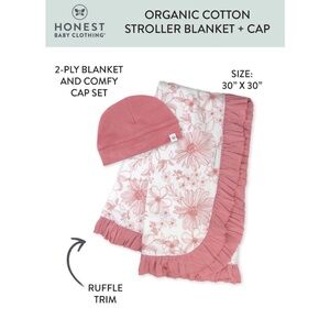 NWT Honest Baby Clothing Organic Boy/Girl 2-Piece Stroller Blanket and BeanieHat